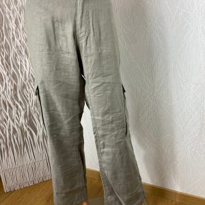 Pantalon en lin kaki coupe large taille haute H&M