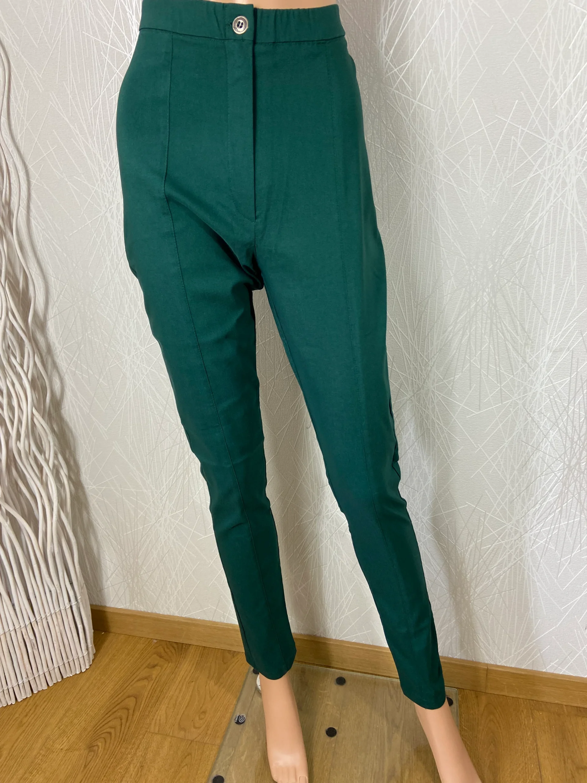 Pantalon taille haute élastique vert foncé strech Edmond Boublil