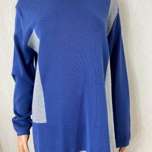 Pull bleu long ras du cou chaud avec laine Gévana