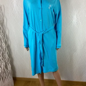 Robe de chambre bleue en coton broderie fleurs Jet