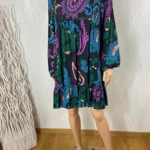 Robe multicolore ample manches longues col rond goutte d'eau Dona Lisa