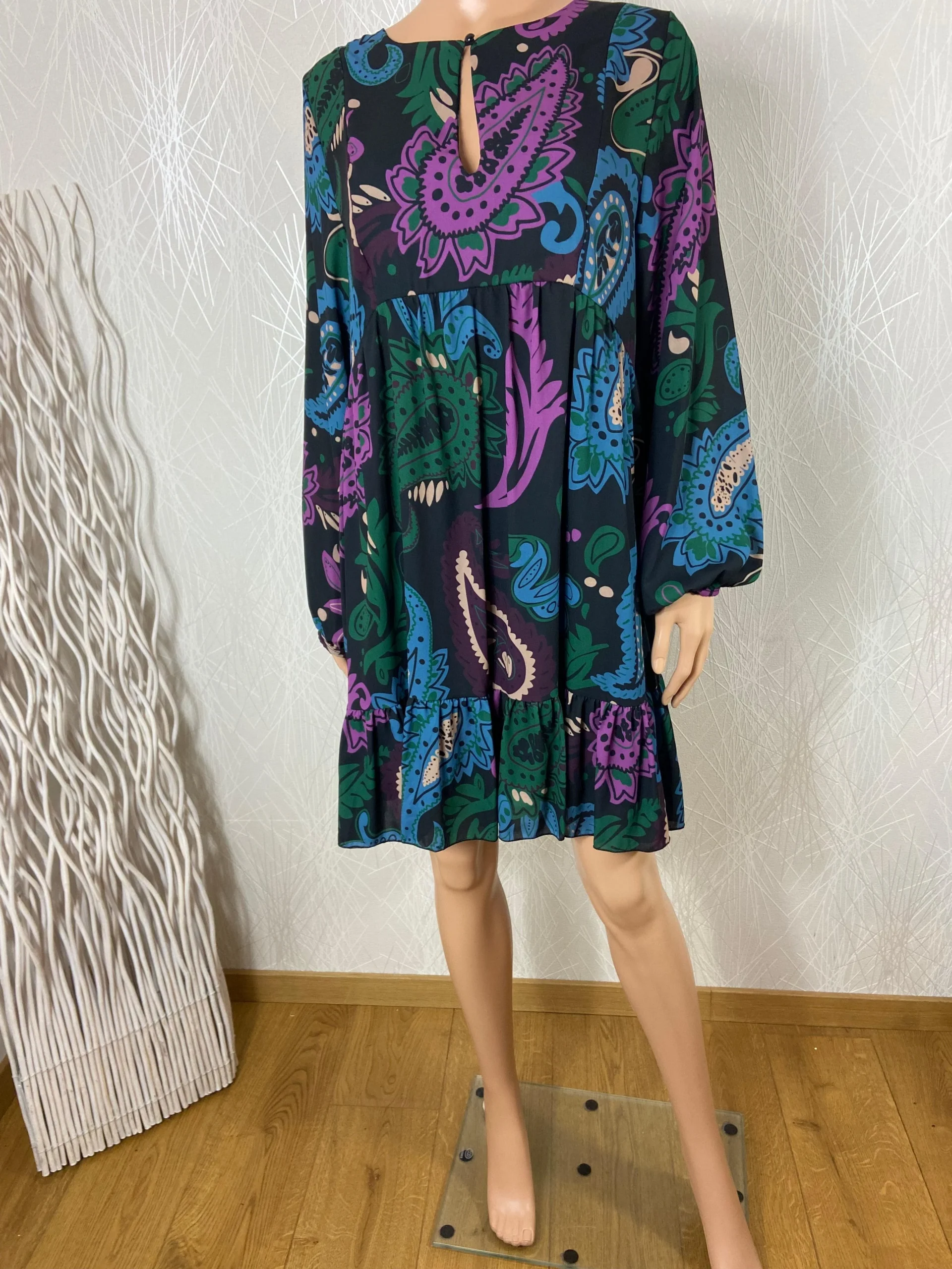 Robe multicolore ample manches longues col rond goutte d'eau Dona Lisa