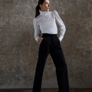 RAYMONDA - Pantalon taille haute noir en gabardine de coton