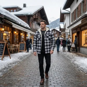 Riche | Manteau bûcheron homme doublé polaire – plaid à capuche classique moderne