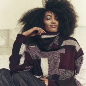 Pull col rond patchwork