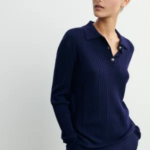 Polo à côtes boutonné