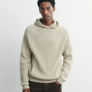 Pull à capuche à côtes