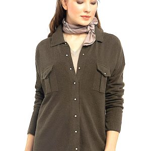 WOMEN'S 100% CASHMERE OVERSIZED KNITTED SHIRT. D-22068/70ML