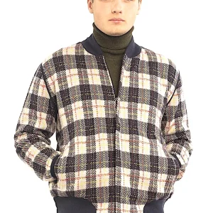 MEN'S 100% CASHMERE KNITTED PLAID BOMBER. 29514/47ML