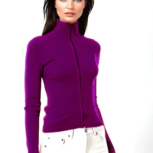 WOMEN’S 100% CASHMERE SOLID ZIP-UP. 12073/43ML