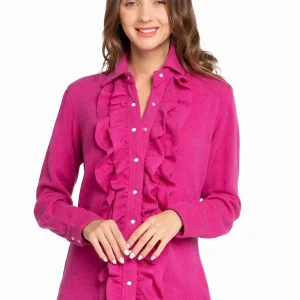 WOMEN'S 100% CASHMERE RUFFLES SNAP SHIRT. D-26031/70ML