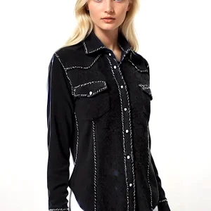 WOMEN'S 100% CASHMERE OVERSTITCHED SNAP SHIRT. D-26033/70ML