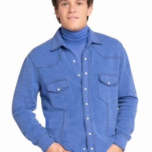 MEN’S 100% CASHMERE OVERSTITCHED SNAP SHIRT. 56029/70ML