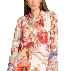 WOMEN'S 80% CASHMERE 20% SILK PRINTED LIGHTWEIGHT SHIRT. D-24507/70MLST571