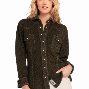 WOMEN'S 100% CASHMERE KHAKI ZIGZAG WESTERN SHIRT. D-26503/70ML