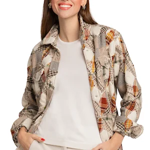 WOMEN'S 100% CASHMERE HAND-MADE PATCHWORK SNAP SHIRT. D-25003/70ML