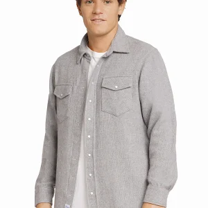 MEN'S 100% CASHMERE SOLID WOVEN SNAP SHIRT. 56017/70ML