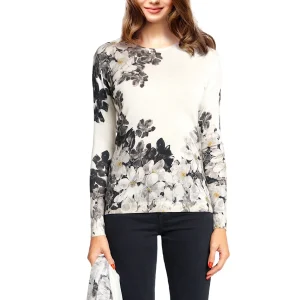 WOMEN'S 80% CASHMERE 20% SILK PRINTED LIGHTWEIGHT CREW NECK. 77200/20MLST451