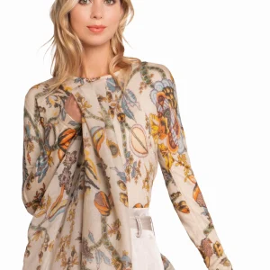 WOMEN'S 80% CASHMERE 20% SILK LIGHTWEIGHT PRINTED CREW NECK. 77200/20MLST575