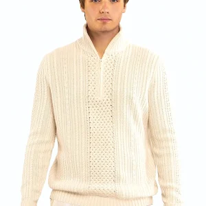 MEN'S 100% CASHMERE ARAN 1/4 ZIP MOCK NECK. 29521/53ML