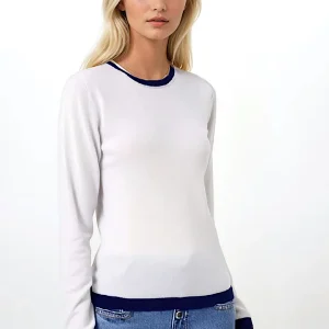 WOMEN'S 2-TONE CASHMERE CREW NECK. D-26032/20MLBIC