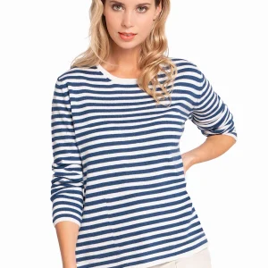 WOMEN'S 2-TONE STRIPED CASHMERE CREW. D-26510/20ML
