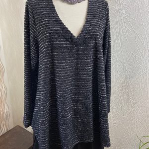 Pull ample noir et argenté manches longues avec dentelle Jorge Paris