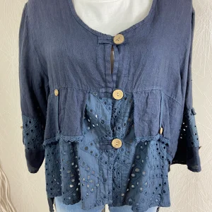 Veste en lin bleu marine manches 3/4 Piment Rouge Paris