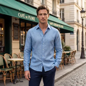 Riche | Chemise Boutonnée à Manches Longues en Lin Mélangé pour Homme