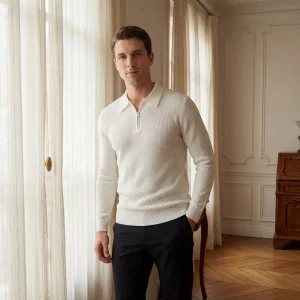 Riche | Pull homme en maille gaufrée à demi-zip
