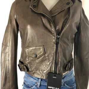 Blouson cuir brun kaki doublé femme style motard Gipsy