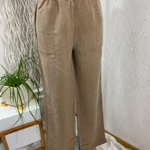 Pantalon lin léger brun sable taille élastique confortable MKT