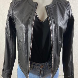 Blouson noir femme en cuir souple Le Comptoir des Quartiers
