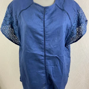 T-shirt manches courtes ajouré bleu Ky Création