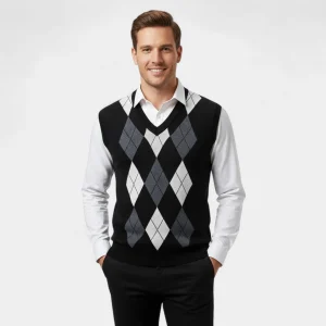 Riche | Gilet Homme à Carreaux – Col V Sans Manches