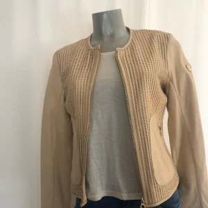 Veste doublée legere cuir souple ajouré beige Gipsy